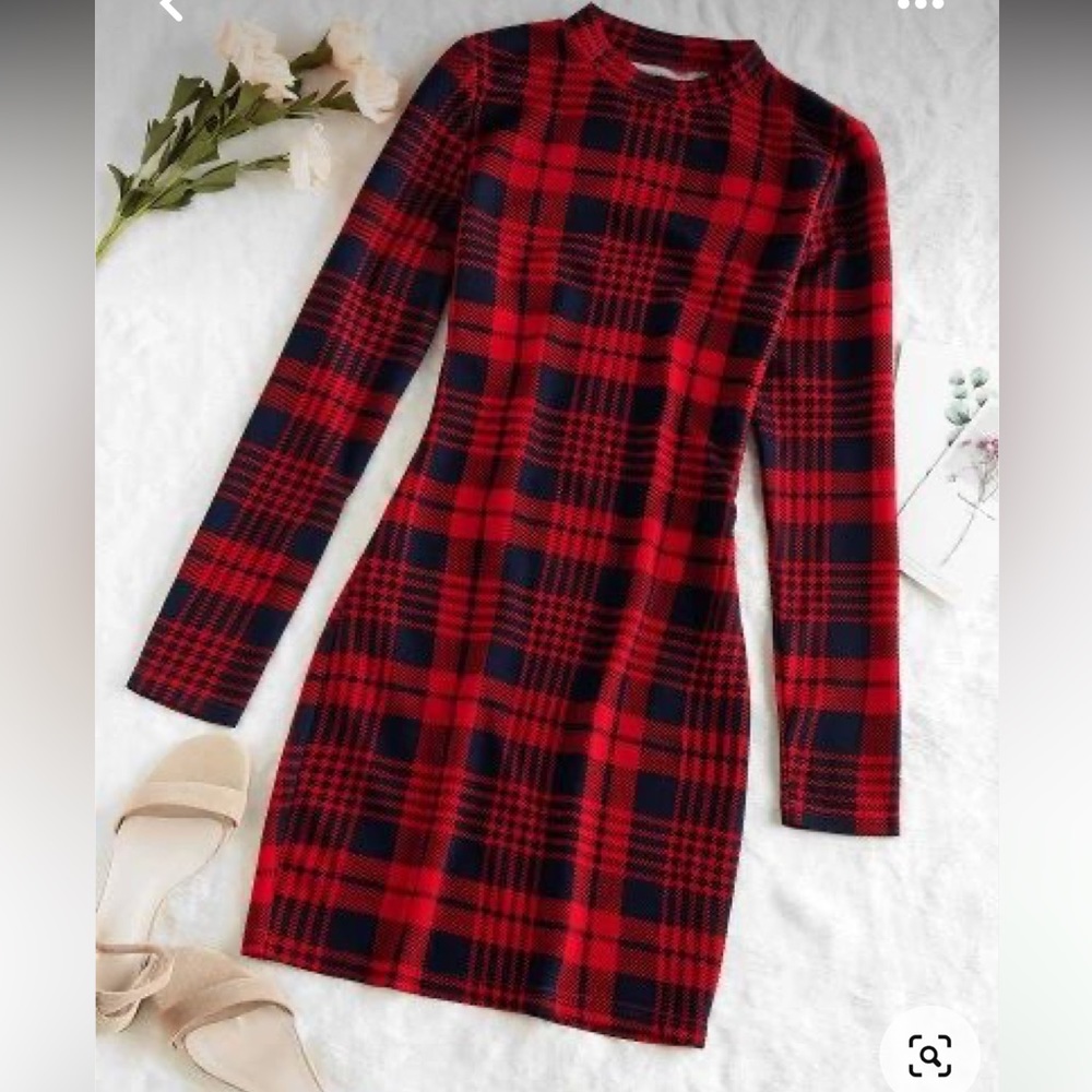 Red Plaid Bodycon Dress